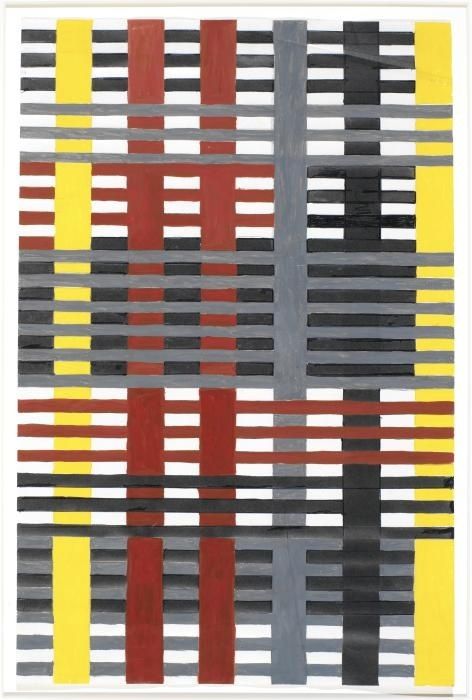Composition géométrique évoquant un tissage abstrait aux bandes colorées